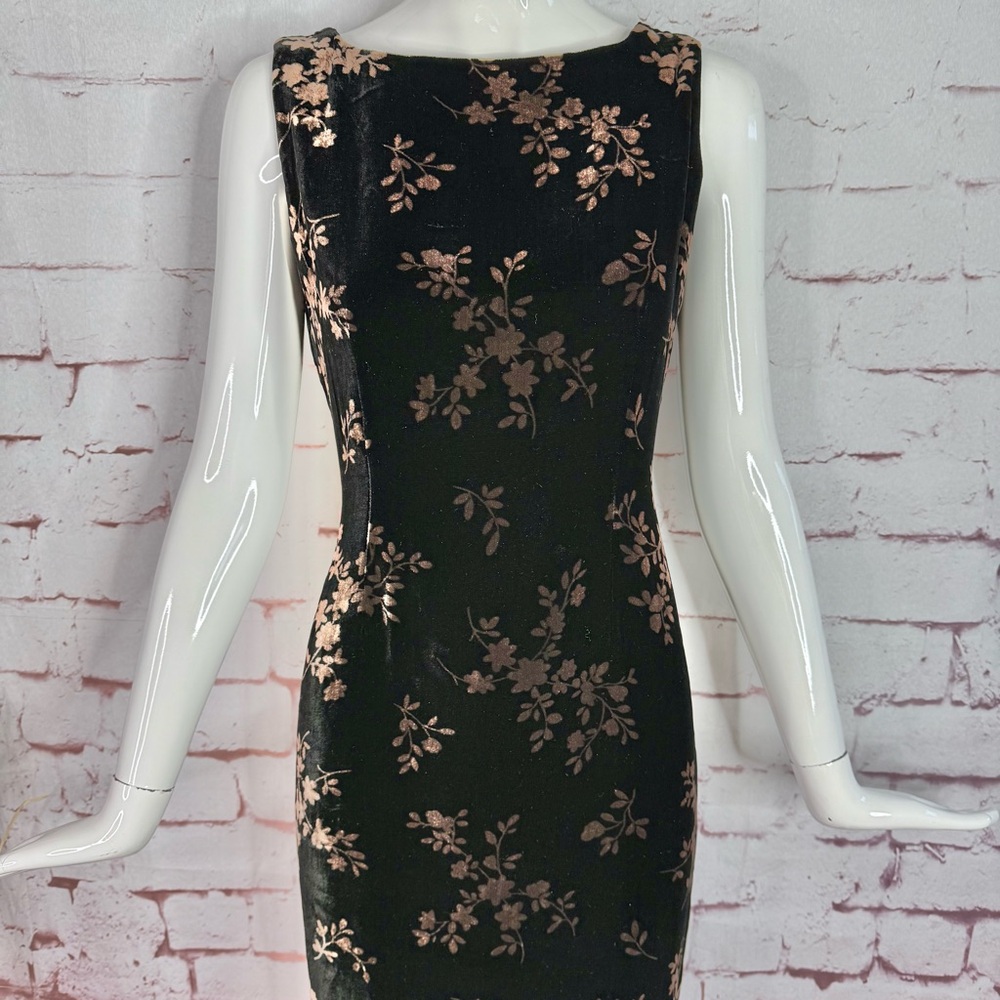 JONES NY EVENING 6P Black & Brown Velvet Design Sleeveless Sheath Midi Dress - Picture 16 of 16